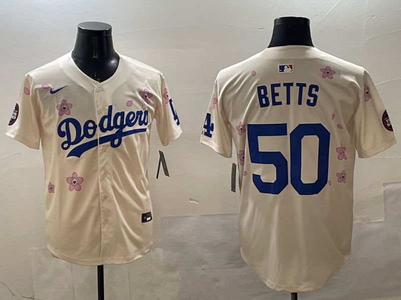 Men Los Angeles Dodgers 50 Betts Cream Sakura Edition 2025 Nike MLB Jersey style 9
